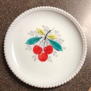 VTG WESTMORELAND MILK GLASS PLATE CHERRIES